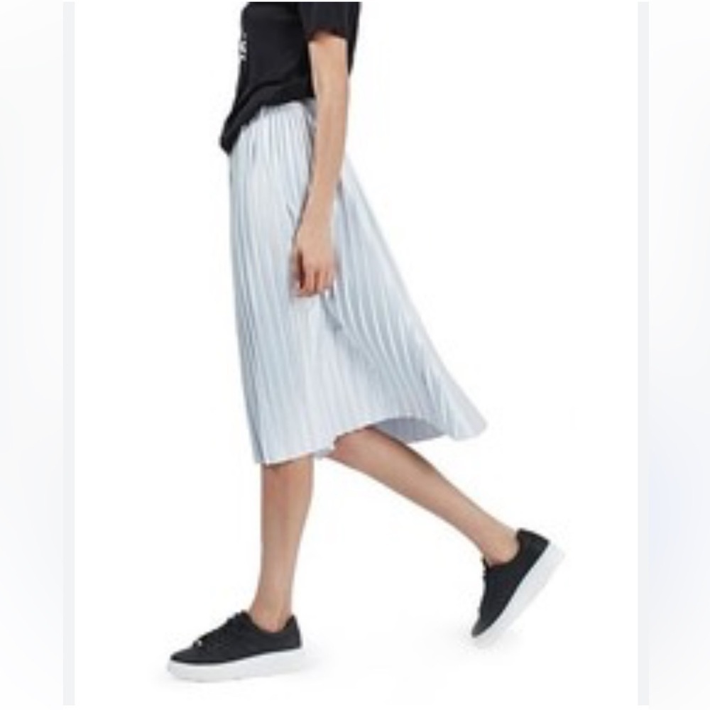 Topshop Shimmering Silver Pleated Midi Skirt sz 8 - Picture 3 of 7